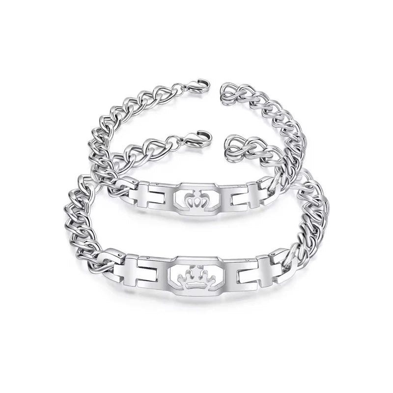 Hollow crown stainless steel couple bracelet