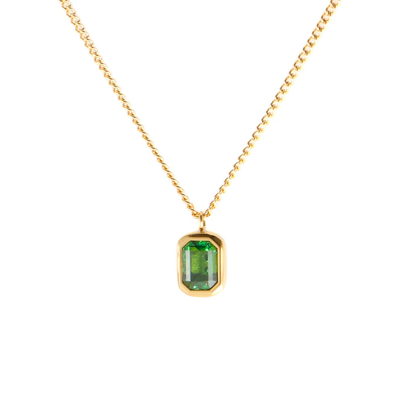 18K Gold Plated Cubic Zirconia Emerald Necklace