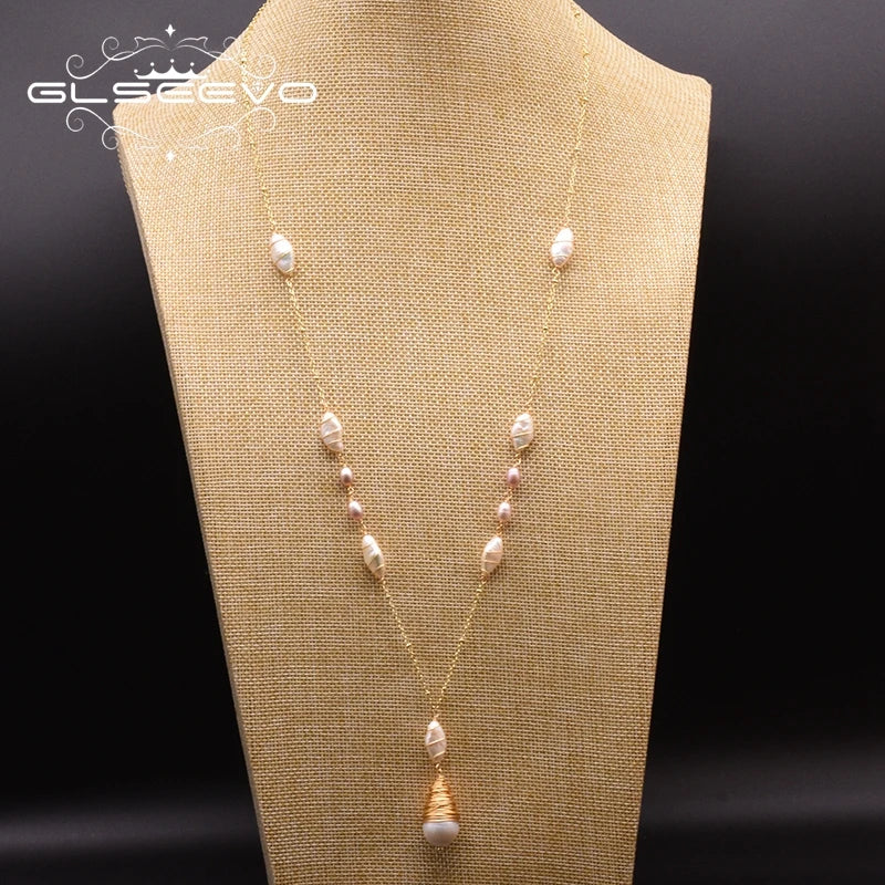  White Pearl Long Pendant Necklace For Women 