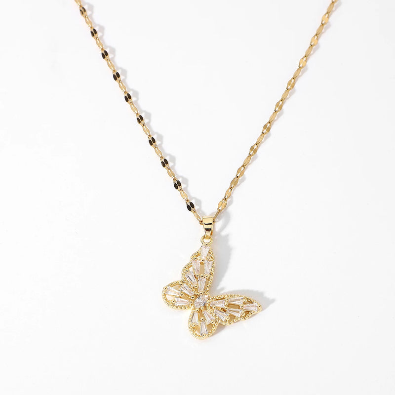 18K Gold Stainless Steel Zircon Butterfly Necklace