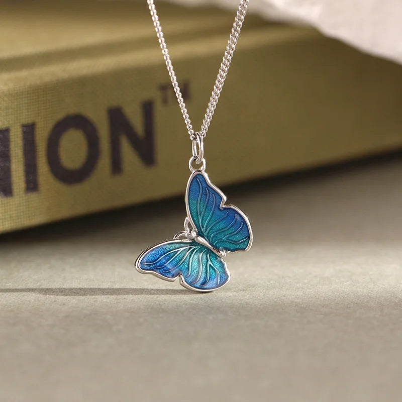 Simple Design Blue Butterfly Necklace