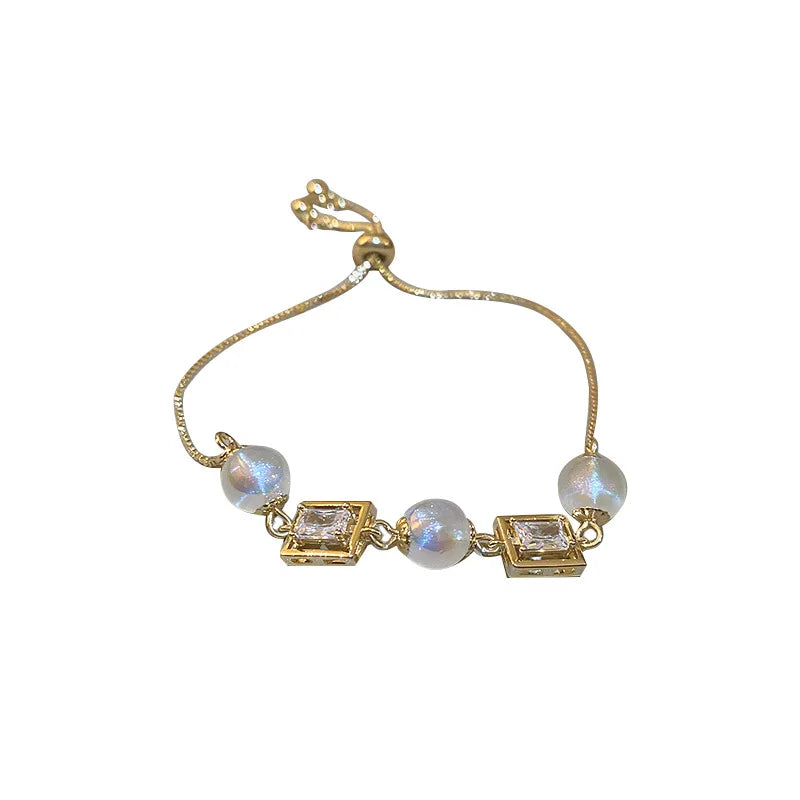 Square-Cut Crystal Copper Bracelet for Women