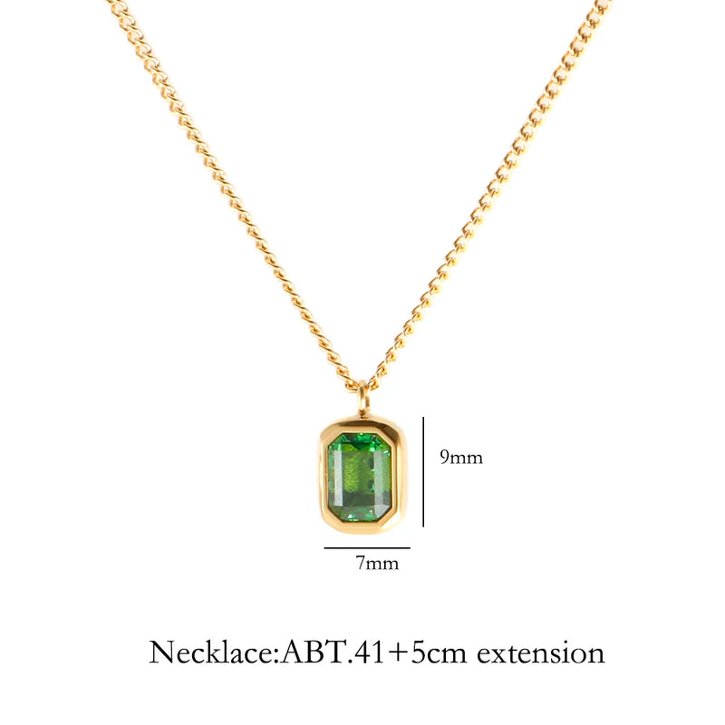 18K Gold Plated Cubic Zirconia Emerald Necklace