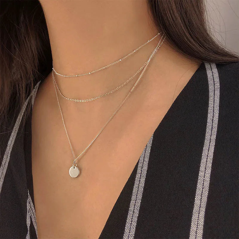 Layered Choker Necklace With Coin