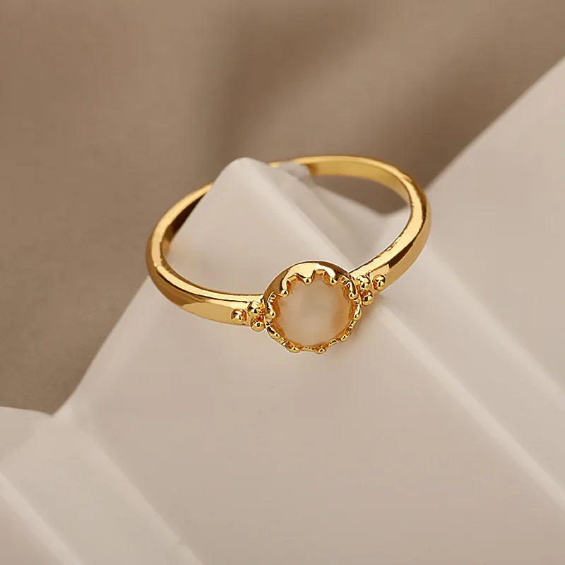 18K Gold-Plated Opal Circle Ring for Women