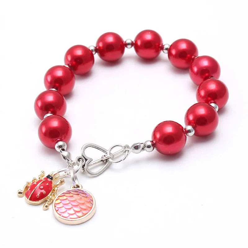 Solid Color Beaded Charming Children Bracelet with Pendant