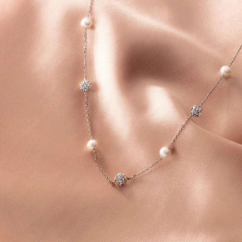 Y Shape Pearl Crystal Ball Necklace