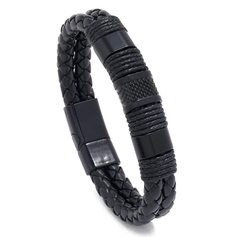 Black Braid Leather Bracelets For Men