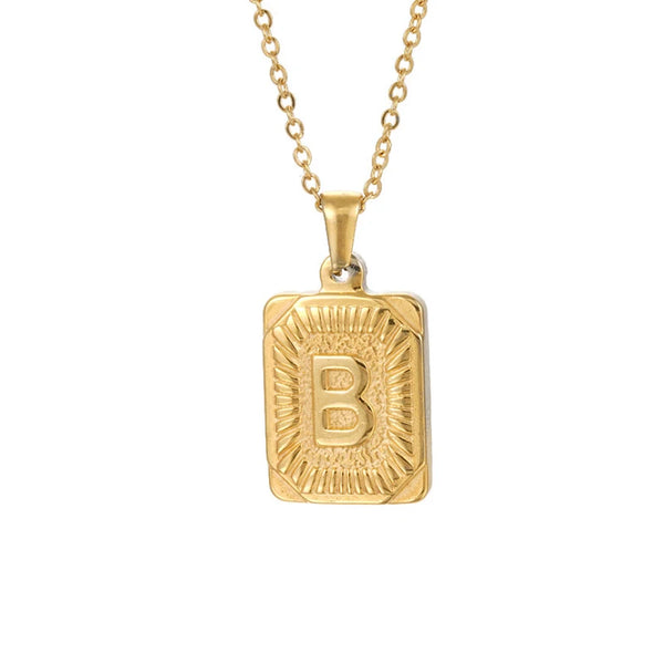 Gold Square Letter Pendant Necklace