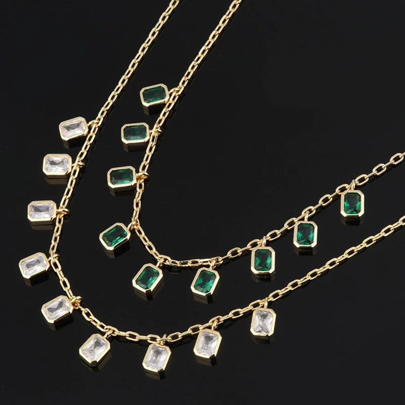 Colorful Zircon Stone Emerald Necklace For Women