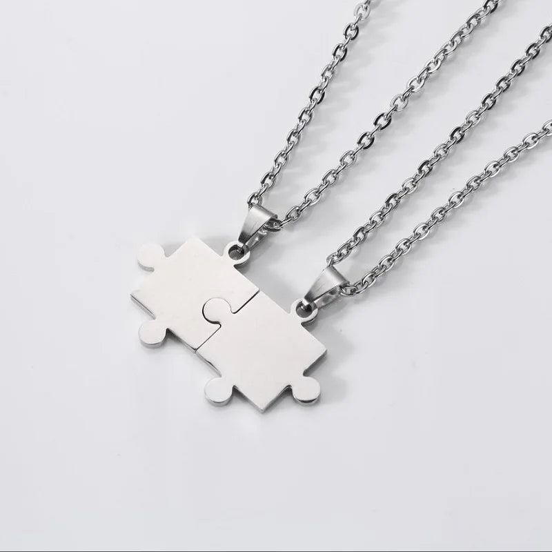 Titanium Blank Couple Puzzle Best Friend Necklace