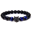  Blue Tiger Eye Matte Black Wolf Charm Men Bracelet