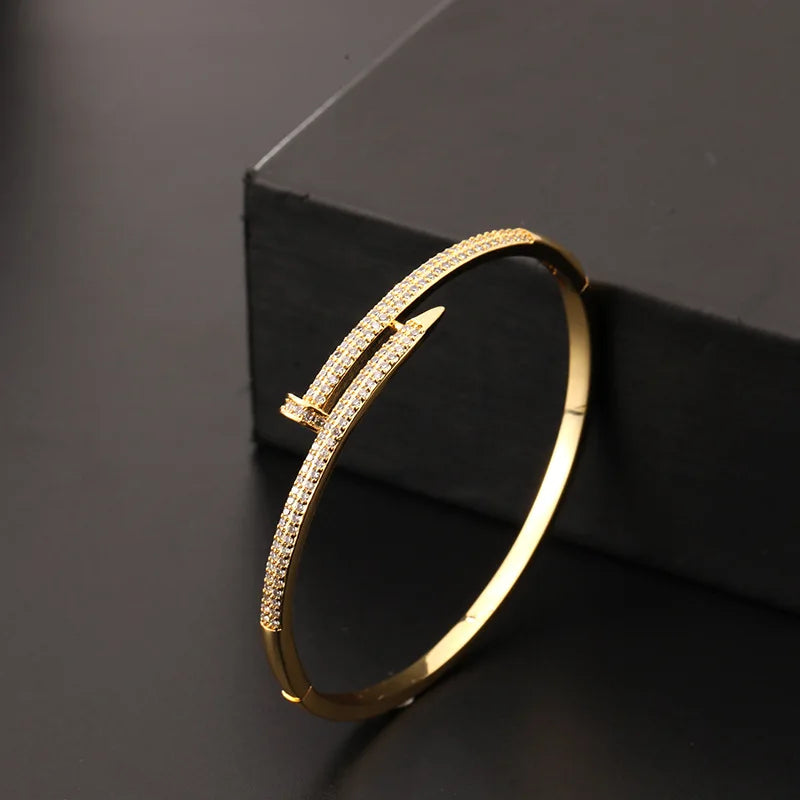 Zircon Micro Insert Real Gold Plated Screw Bracelet