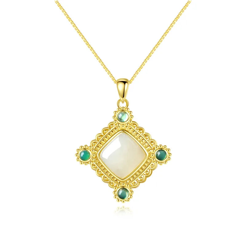 Alluring 18K Gold-Plated Jade Pendant Necklace