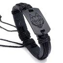 Multi-Layer Black Leather Wolf Head Bracelet For Men