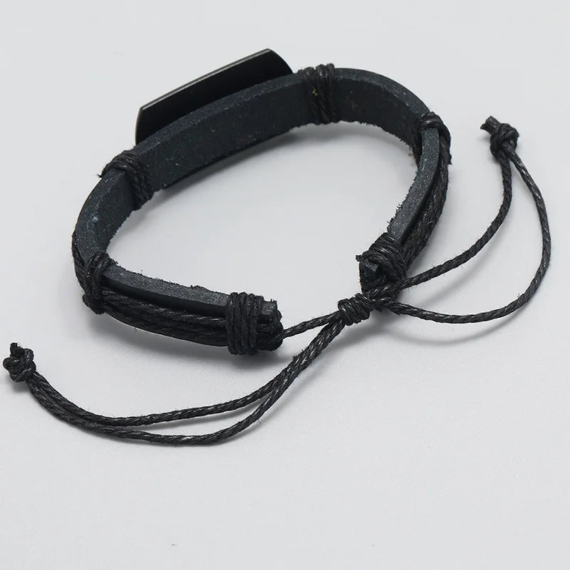 Multi-Layer Black Leather Wolf Head Bracelet For Men