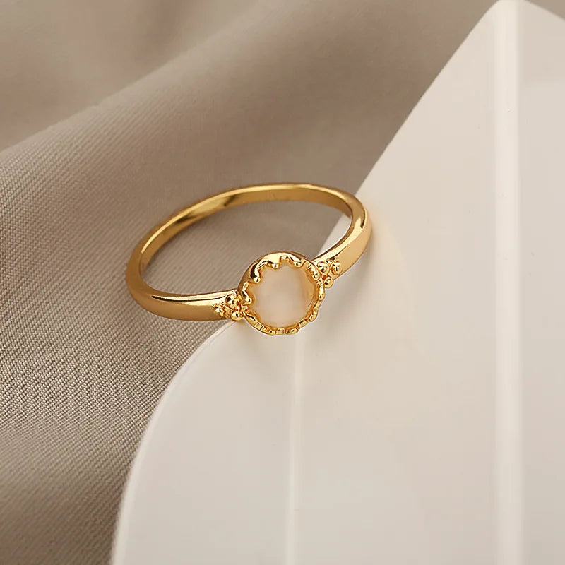 18K Gold-Plated Opal Circle Ring for Women