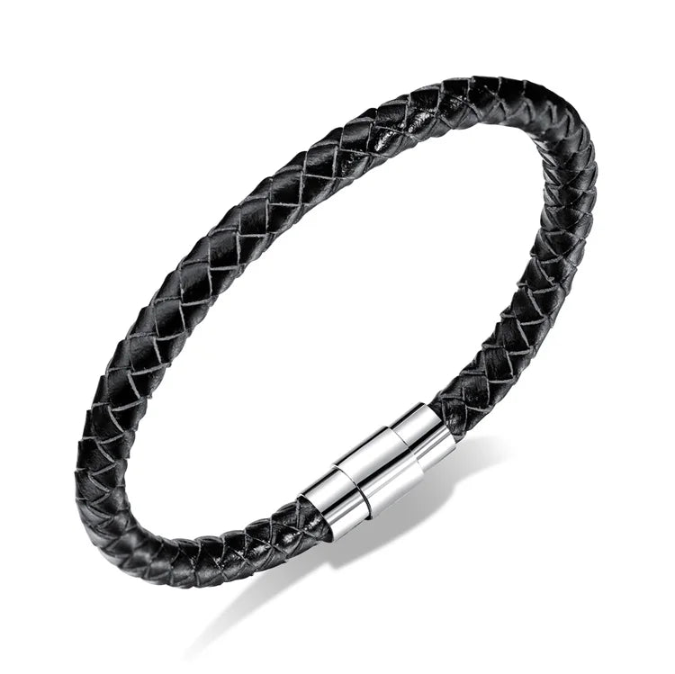 Black Color Magnetic leather bracelet