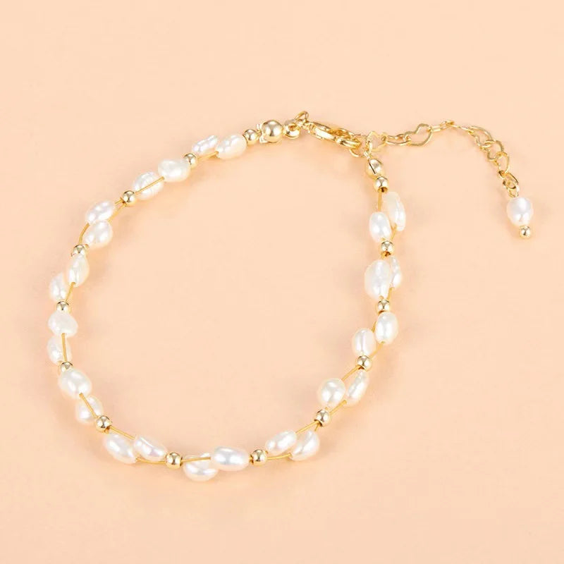 Gold Hole Beaded Freshwater Pearls Necklace