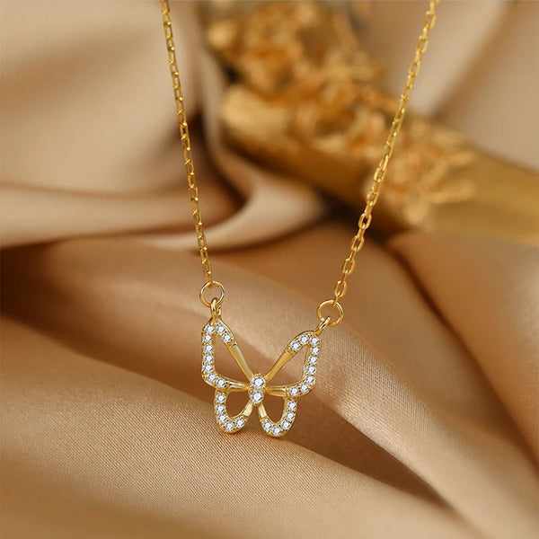 Simple Design Zircon Butterfly Necklace