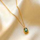 18K Gold Plated Cubic Zirconia Emerald Necklace