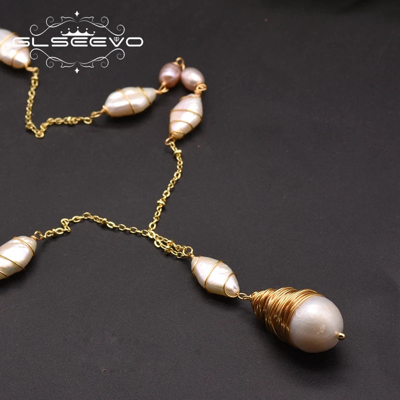  White Pearl Long Pendant Necklace For Women 