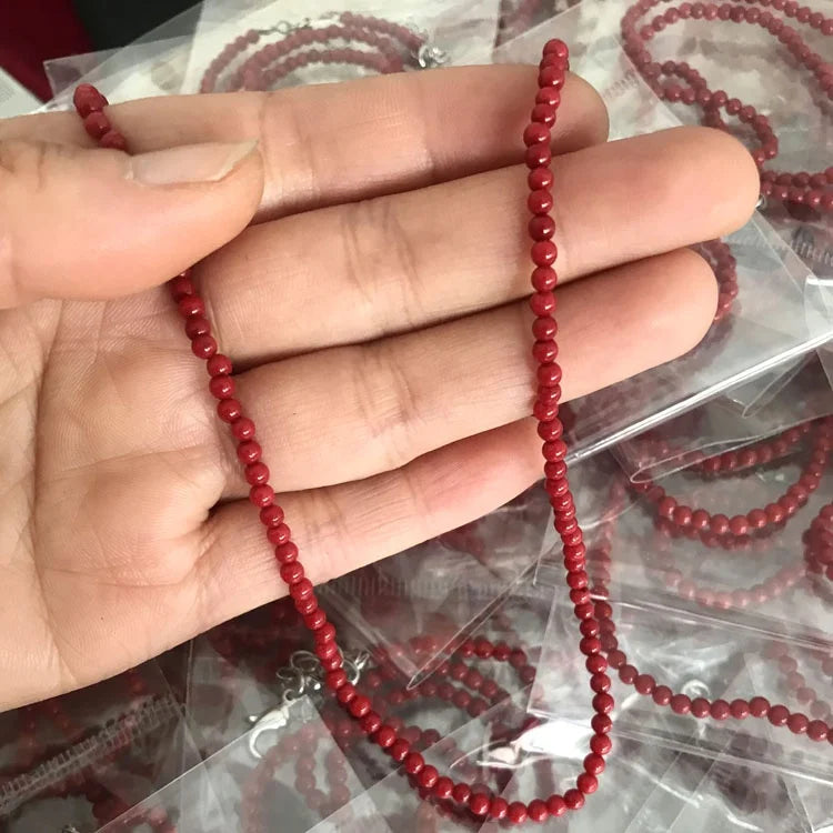 Tinny Beaded Red Coral Chocker Necklace