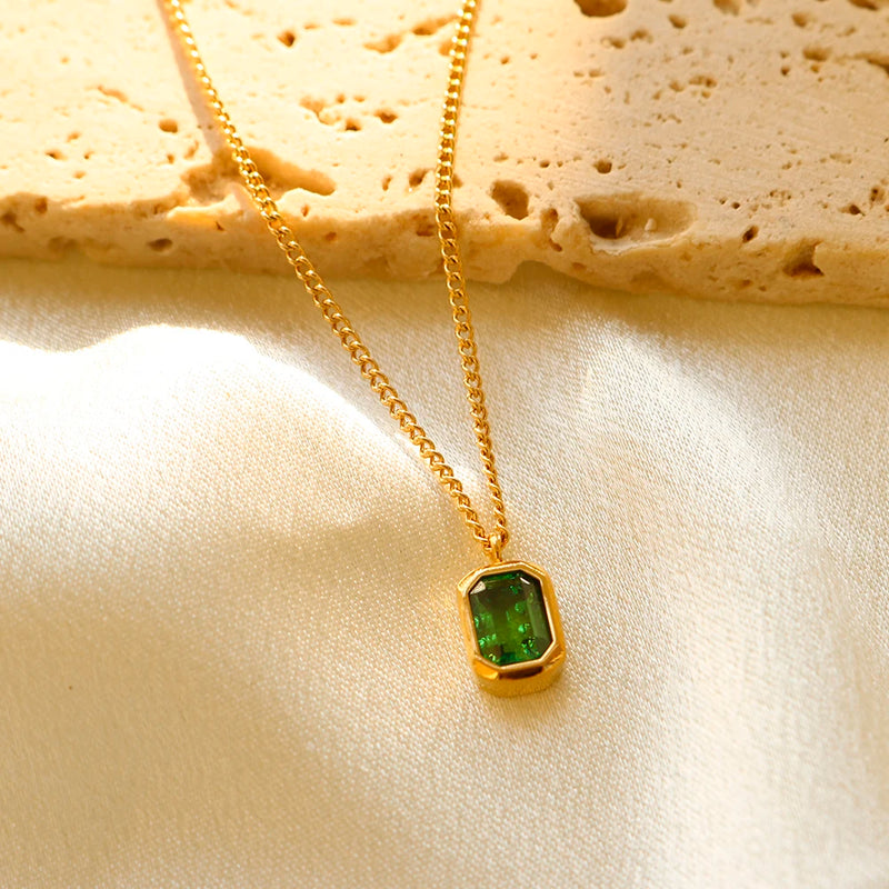 18K Gold Plated Cubic Zirconia Emerald Necklace