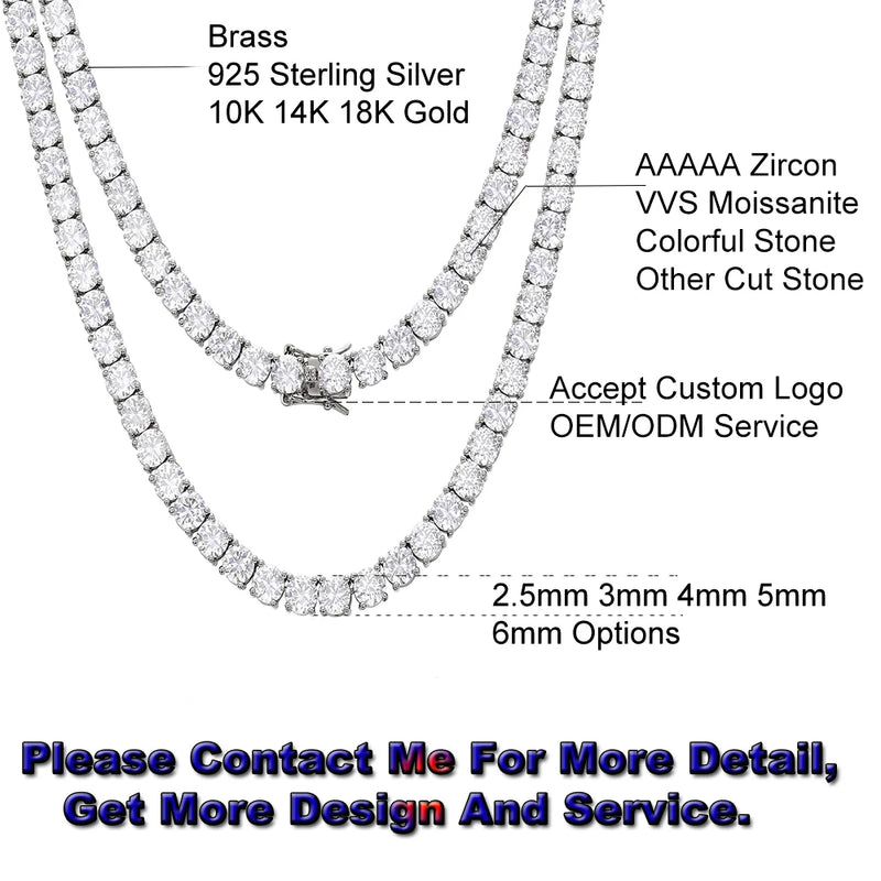 18K Gold Silver Plated Zircon Diamond Tennis Necklace For Men Women