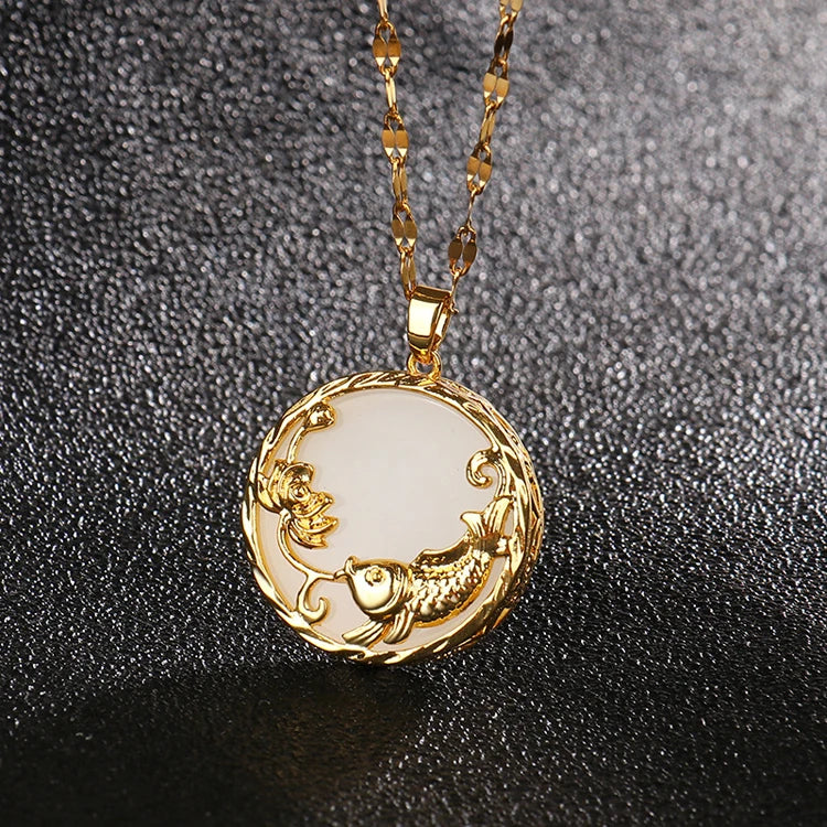 Gold-Plated White Gemstone Jade Necklace