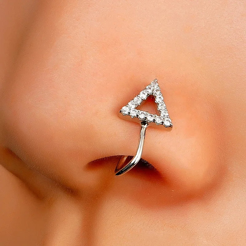 Geometric Copper CZ Star Triangle 18K Gold-Plated Nose Ring