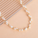 Gold Hole Beaded Freshwater Pearls Necklace