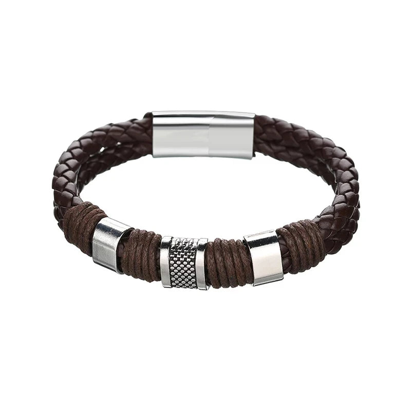 Black Braid Leather Bracelets For Men