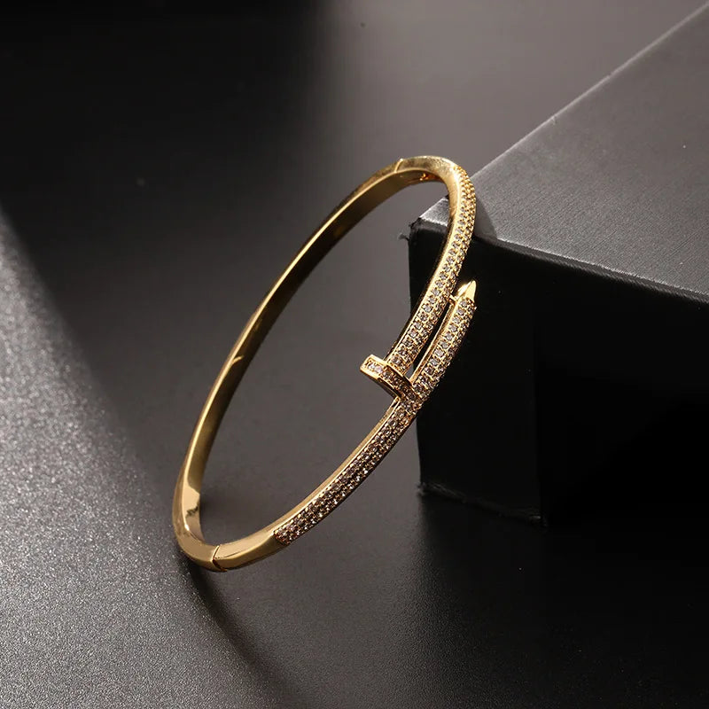 Zircon Micro Insert Real Gold Plated Screw Bracelet