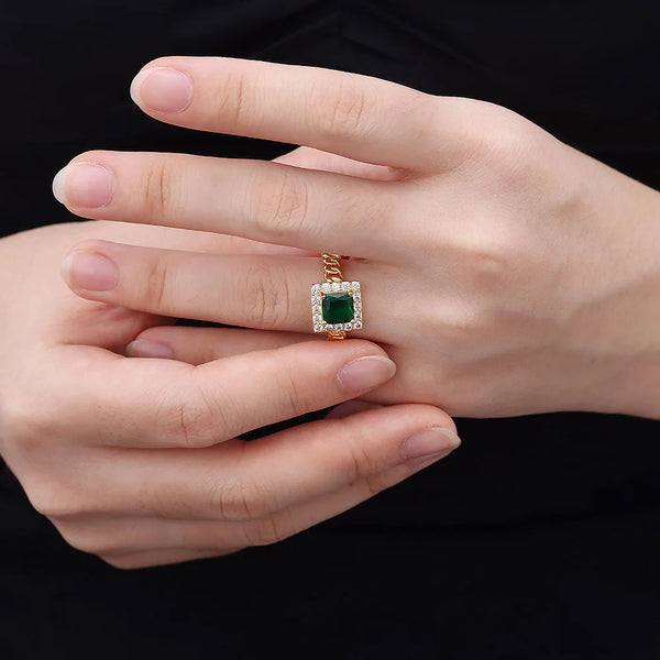 Square Shape Emerald Ring for Women