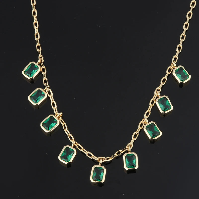 Colorful Zircon Stone Emerald Necklace For Women