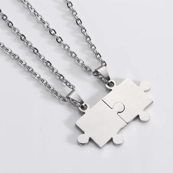 Titanium Blank Couple Puzzle Best Friend Necklace