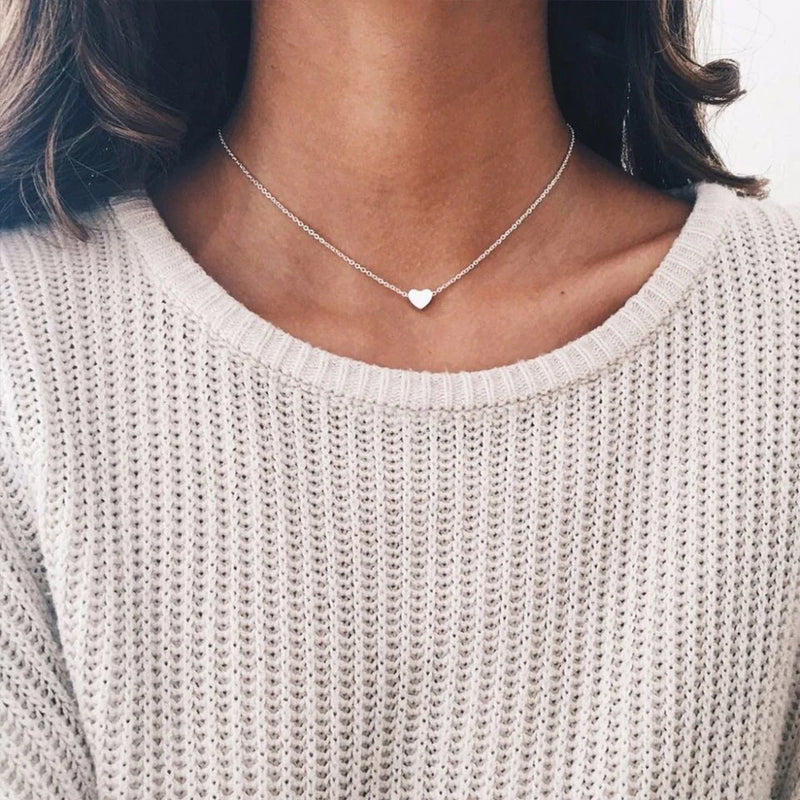 14K Gold Heart Charm Choker Necklace