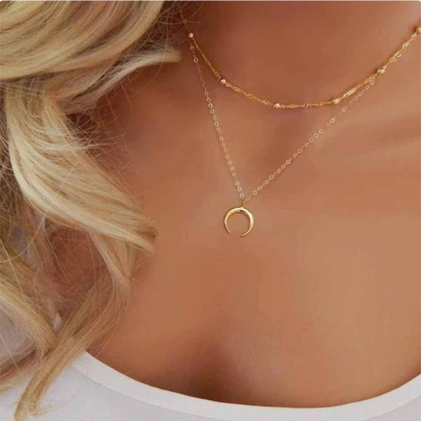 Double Layer Moon Star Necklace